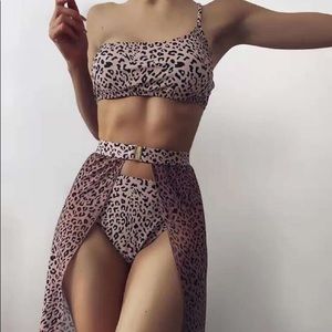 3pack Leopard One Shoulder Bikini Swimsuit
